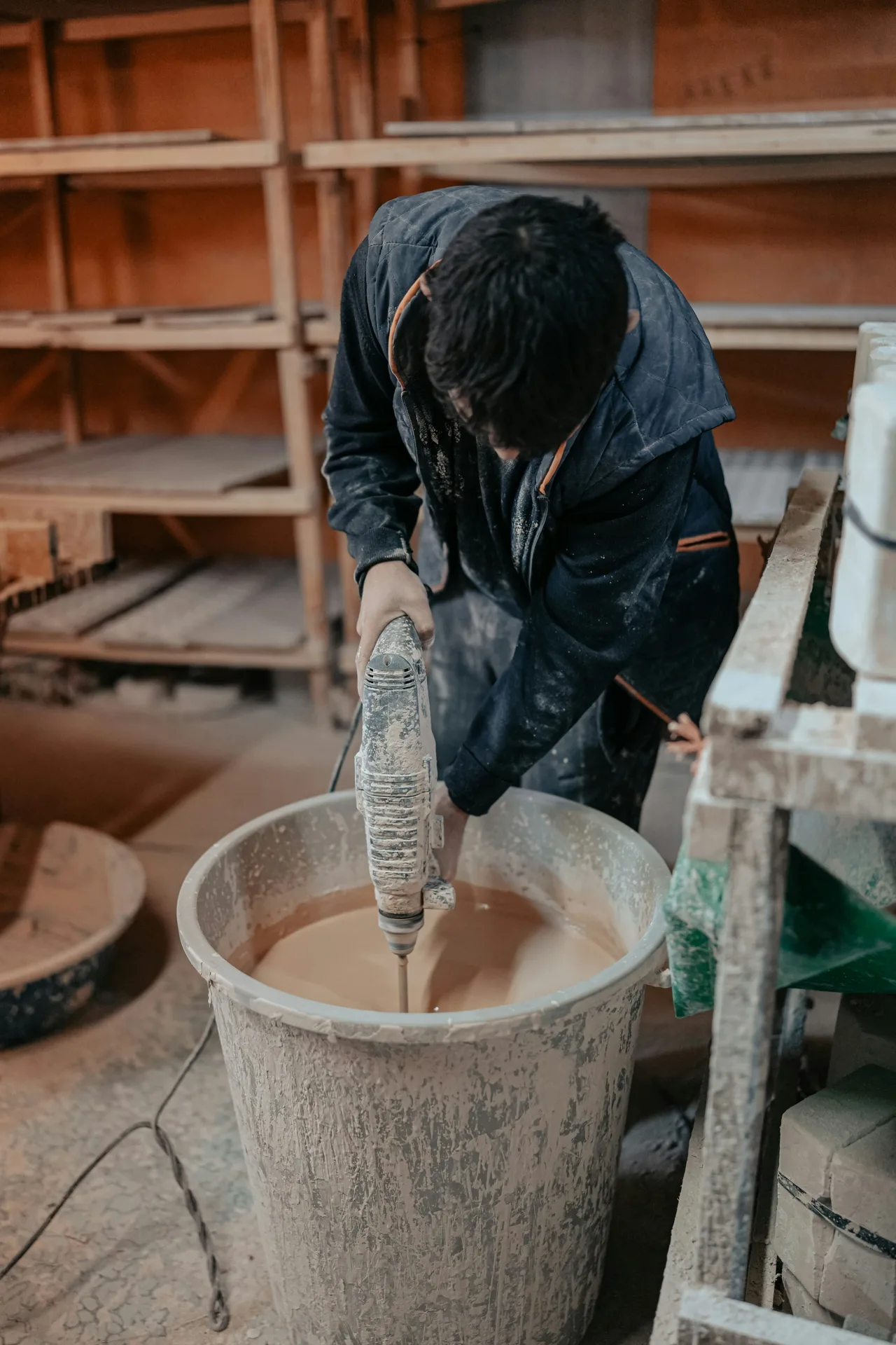 Sakrete mixed in a paddle mixer on a Minneapolis site