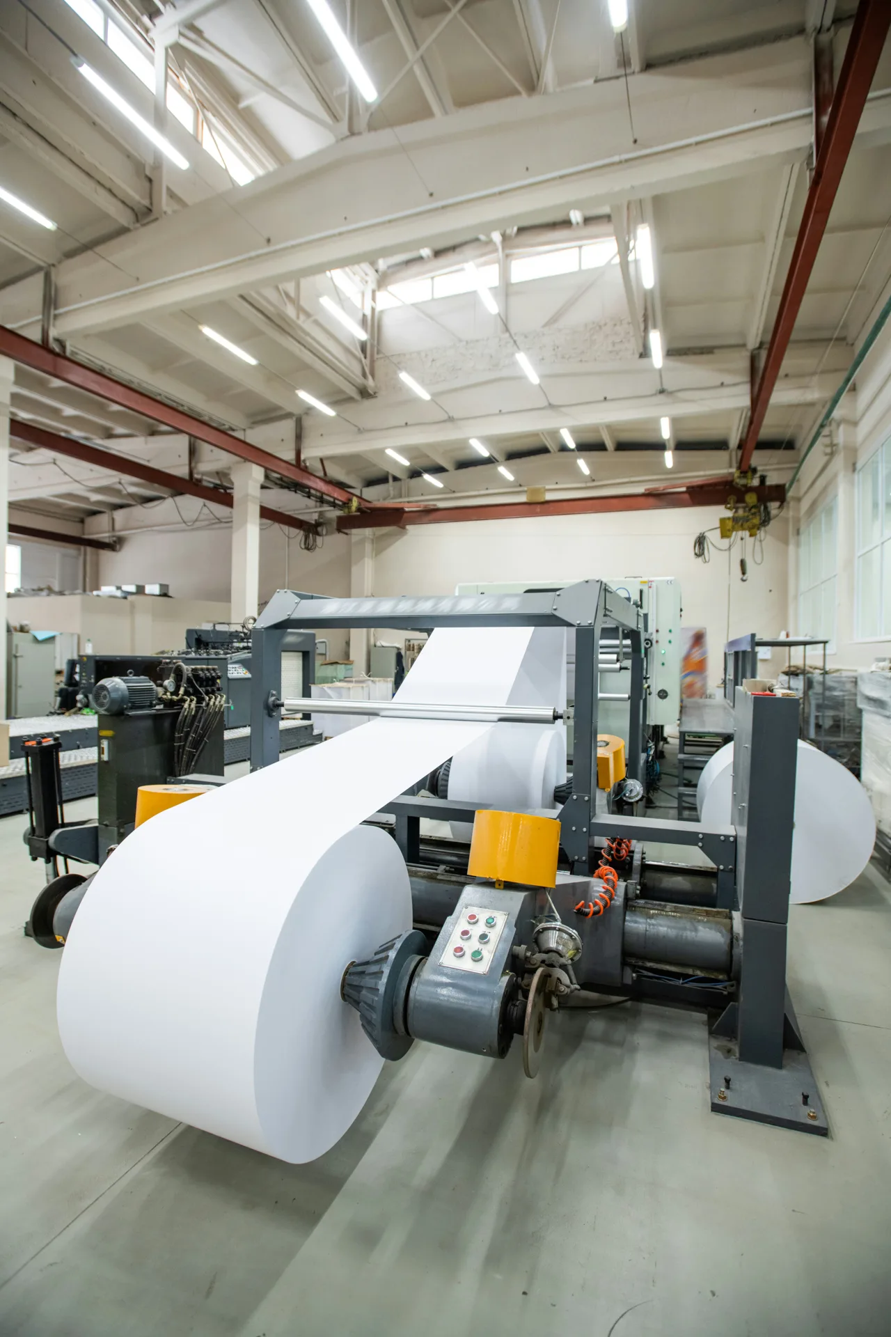 industrial concrete floor under a Minneapolis printing press