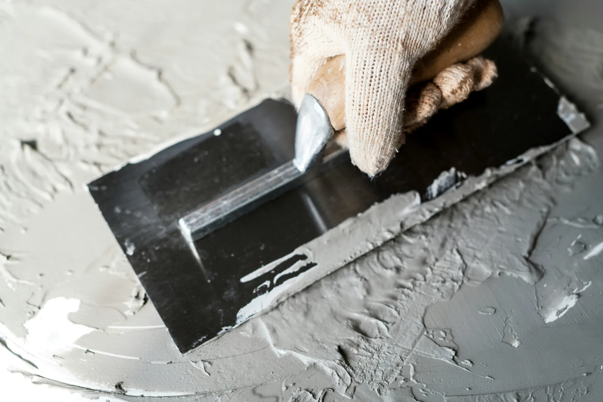 close-up of a finished concrete surface troweled smooth
