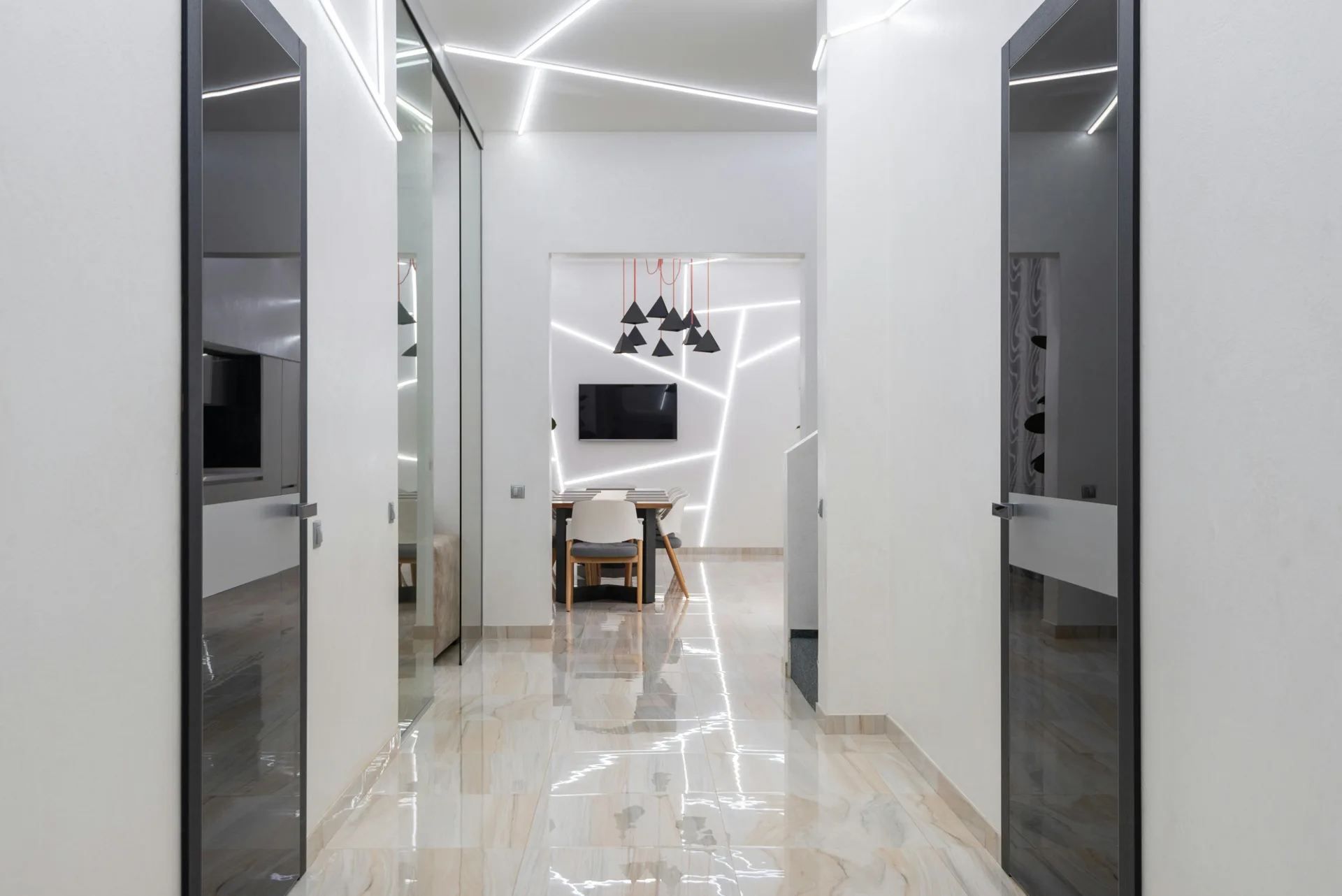 luxury hallway floor finished over Laticrete waterproofing in Minneapolis