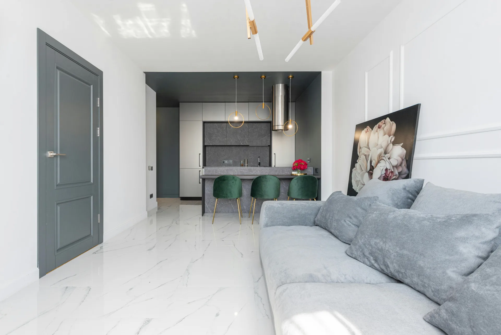 polished stone floor over a Laticrete underlayment in a Minneapolis home