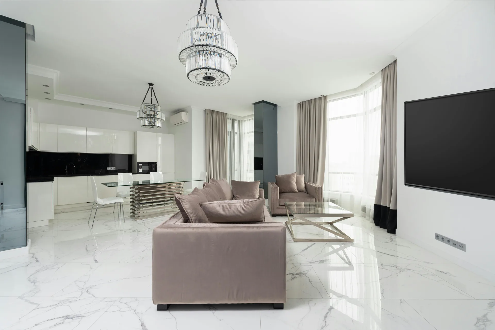 polished concrete floor in a luxury Minneapolis living room