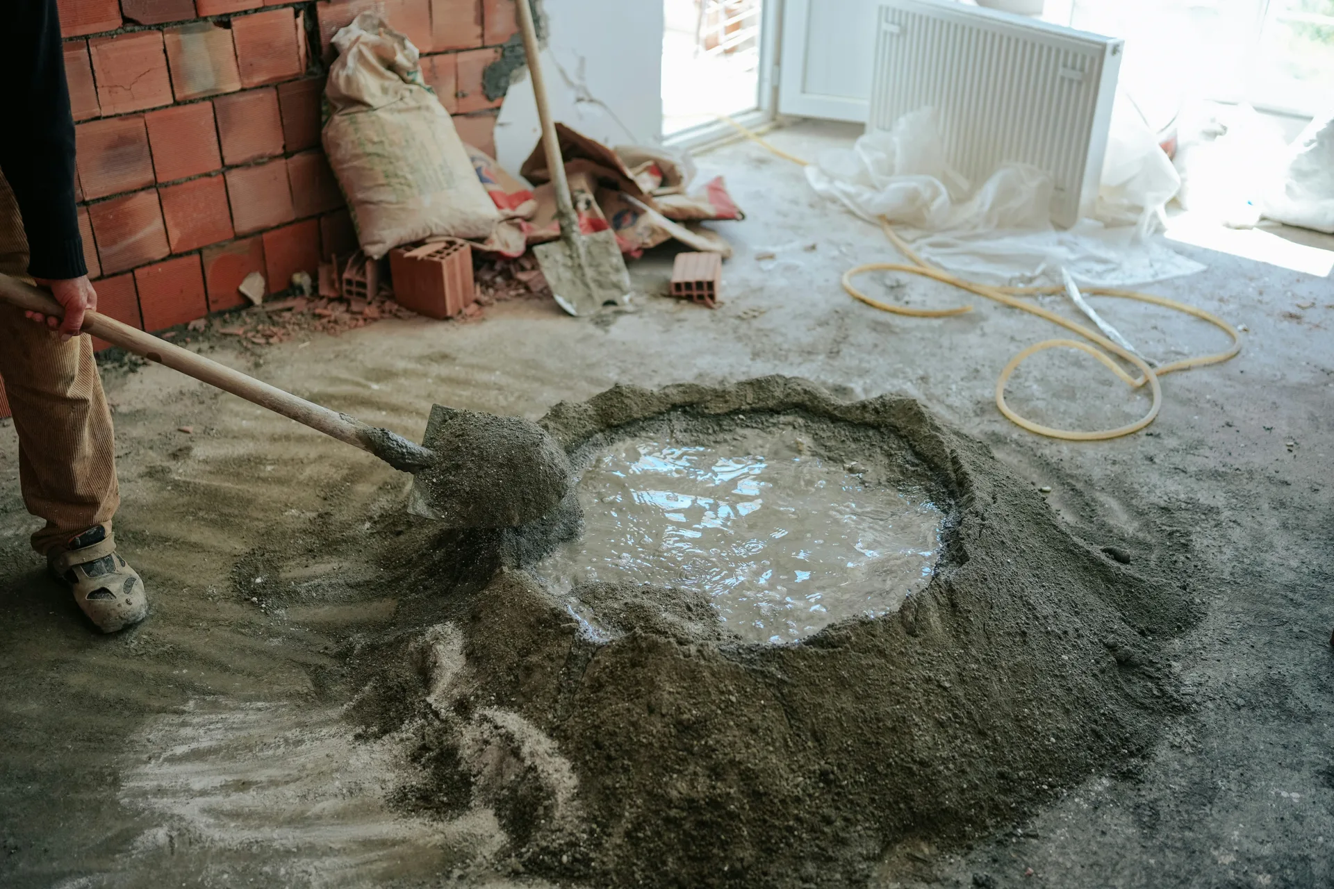 Sakrete mortar being mixed on a Minneapolis renovation site