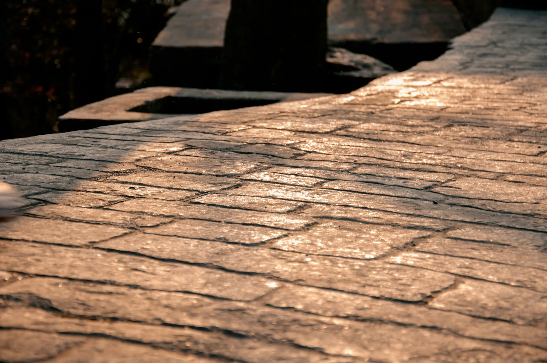 stamped concrete walkway finished at golden hour in Minneapolis